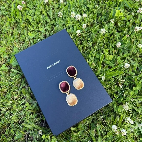 Saint Laurent Gold and Deep Red Earrings - Picture 4 of 6